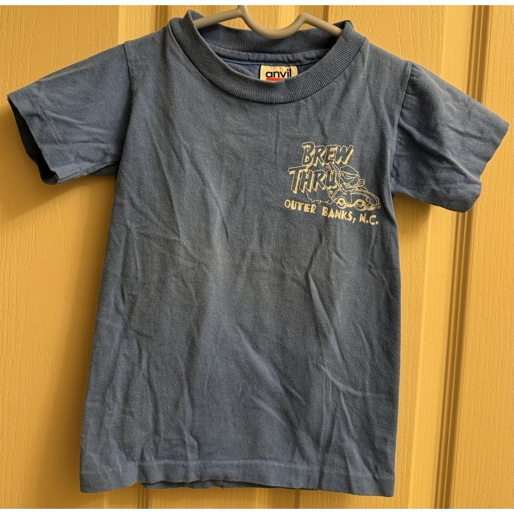 VTG Brew Thru Outer Banks North Carolina 20th‎ Anniversary T-Shirt Blue Youth XS